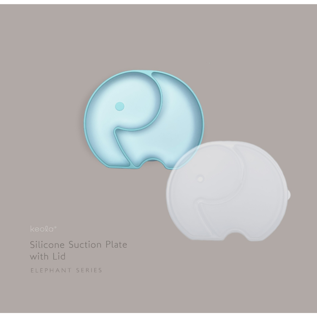 MD - Keola Premium Silicone Suction Trans Elephant Plate With LID| Piring Tempat Makan Anak Bayi Silicone Food Grade | Mpasi Anak