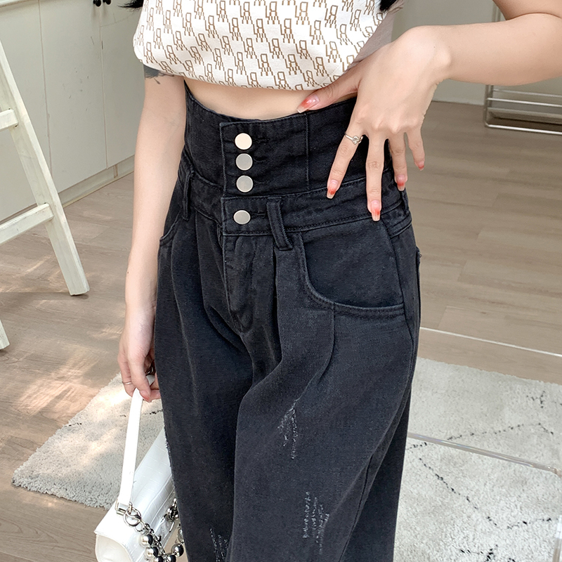 Celana Jeans Highwaist Wanita Premium Vintage Boyfriend Straight Jeans Korean Style Kekinian  kancing Celana Panjang