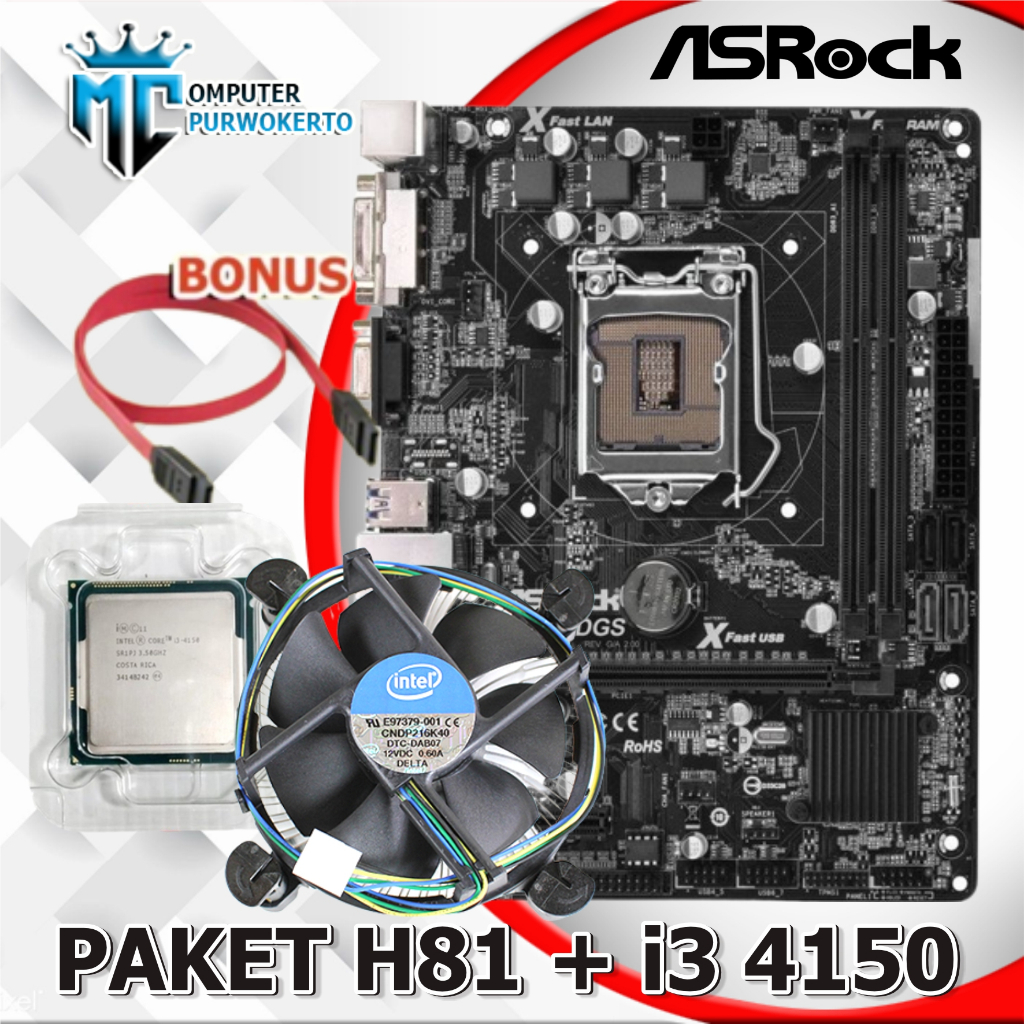 Mainboard Mobo H81 LGA 1150 Dan Processor I3 4150 Bonus Fan