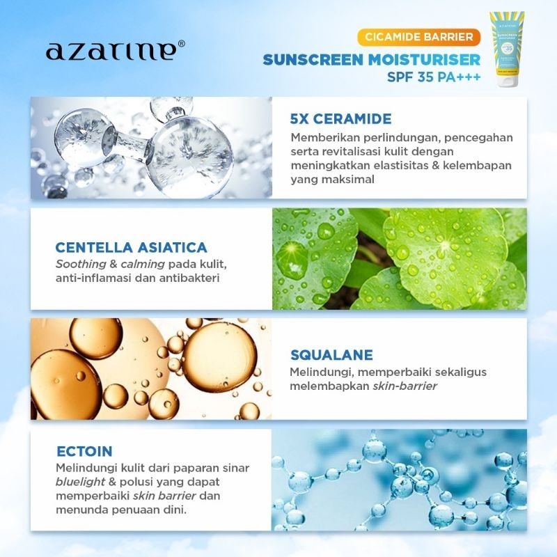 AZARINE Cicamide Barrier Sunscreen Moisturiser // Calm My Acne Sunscreen Moisturiser SPF35 PA+++ (40gr)