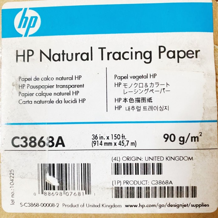 

HP Natural Tracing Paper C3868A 76microns(3mil) 90g/m2 914mm x 45,7m