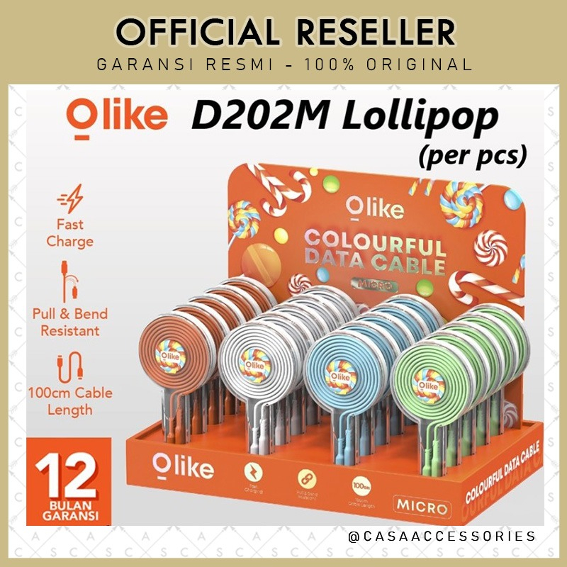 Olike D202M Micro USB Colorful Lollipop Kabel Data Cable 1M (Per PCS)