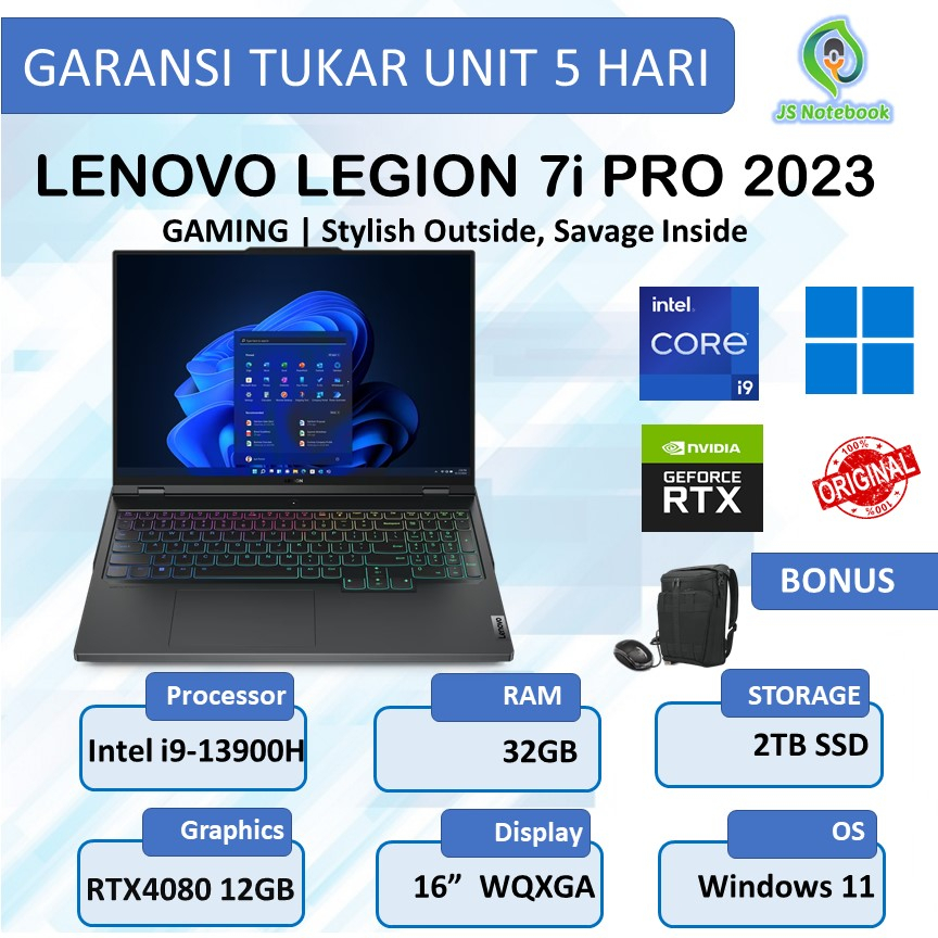 LENOVO LEGION 7i PRO 2023 RTX4080 12GB i9-13900H 32GB 2TB SSD W11 240Hz