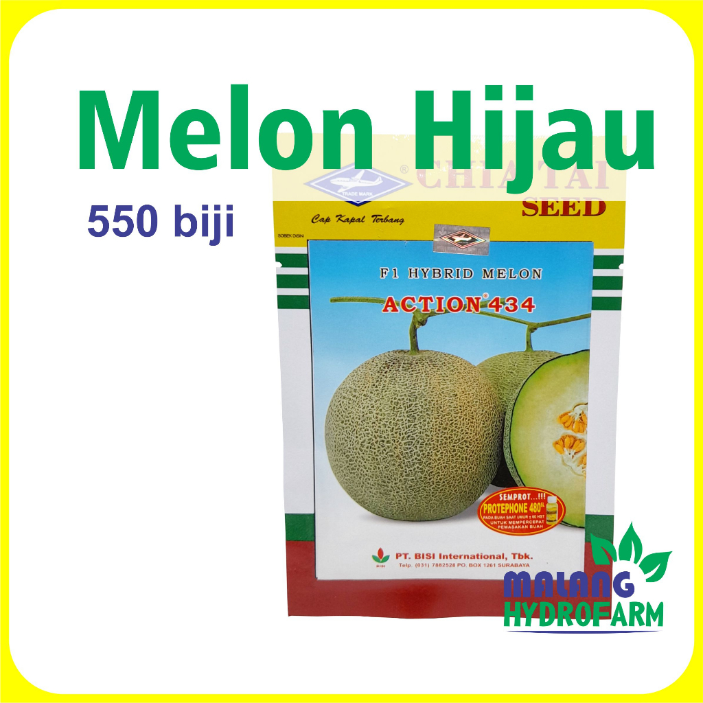 Benih Melon Hijau Action 434 F1 550 biji Cap Kapal Terbang dataran rendah menengah tinggi buah bibit segar manis amanda tavi hydroponik hidroponik