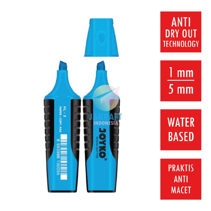 

(1 Pcs) Highlighter Marker Penanda JOYKO HL-3 Warna Biru Blue Neon