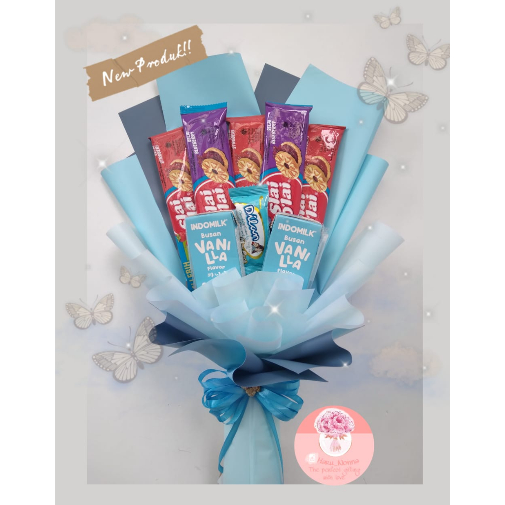 

bucket snack wisuda ulang tahun blue + susu