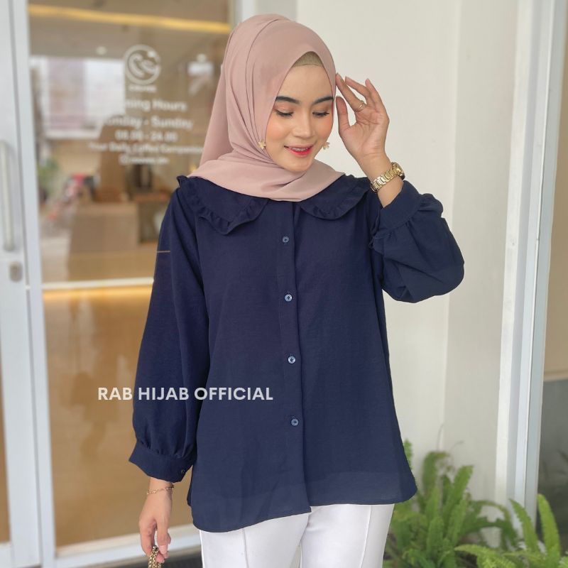 Lozy Blouse Atasan Kemeja Basic Polos Wanita Crinkle Airflow Premium