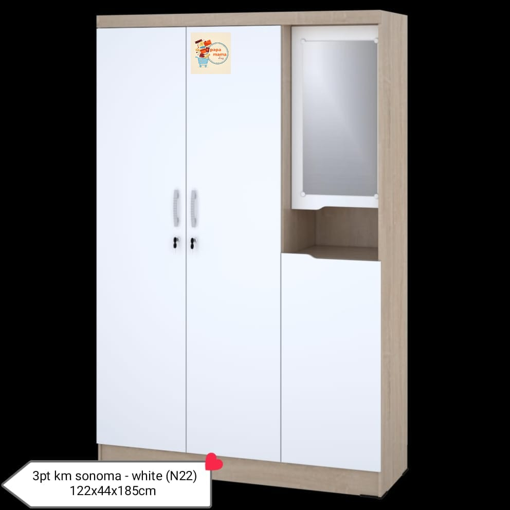 Lemari Pakaian 3 Pintu 122cm Set Kaca Rias - Lemari Baju Cermin Masuk - Medan