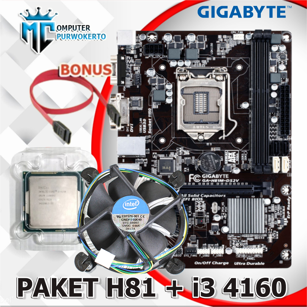 Mainboard Mobo Intel H81 LGA 1150 Dan Processor i3 4160 Bonus Fan