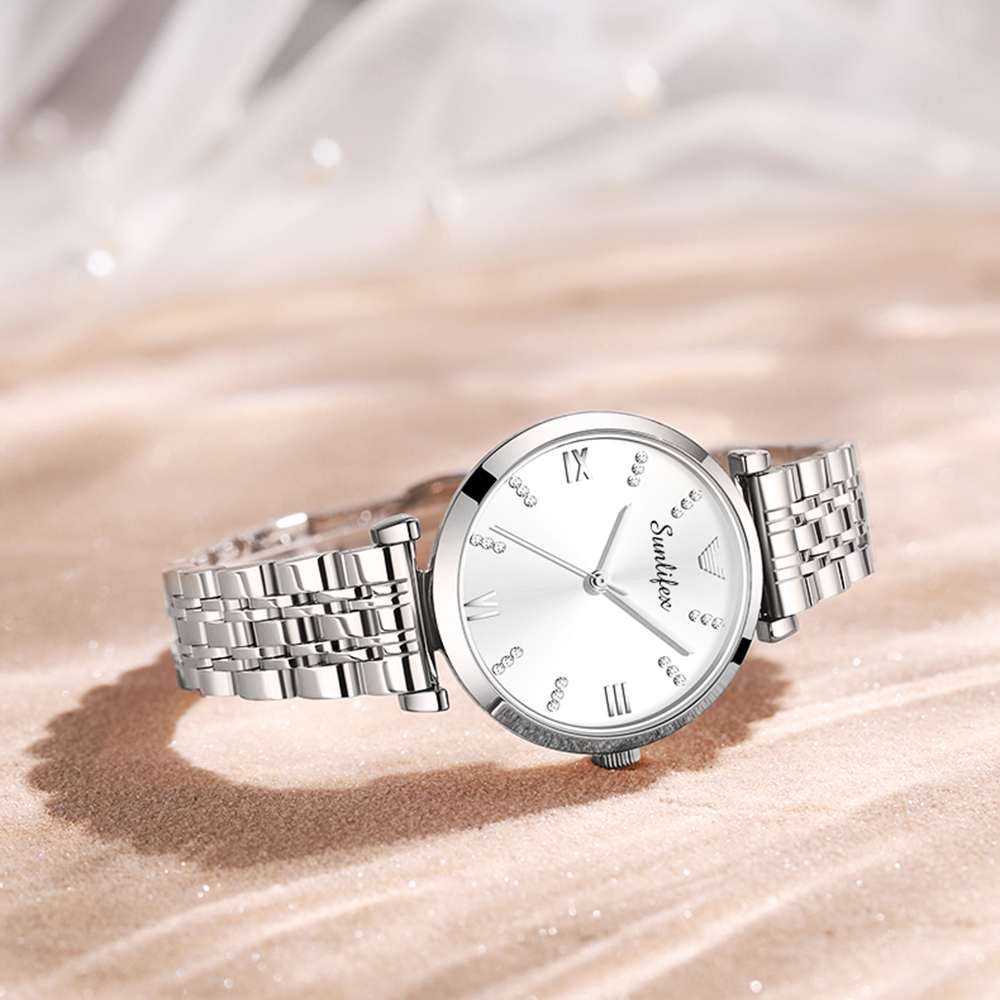 Sunlifex Jam Tangan Wanita Berlian 9018 Original Anggun Santai Wanita Tali Stainless Steel Jam Tangan Cewek-6