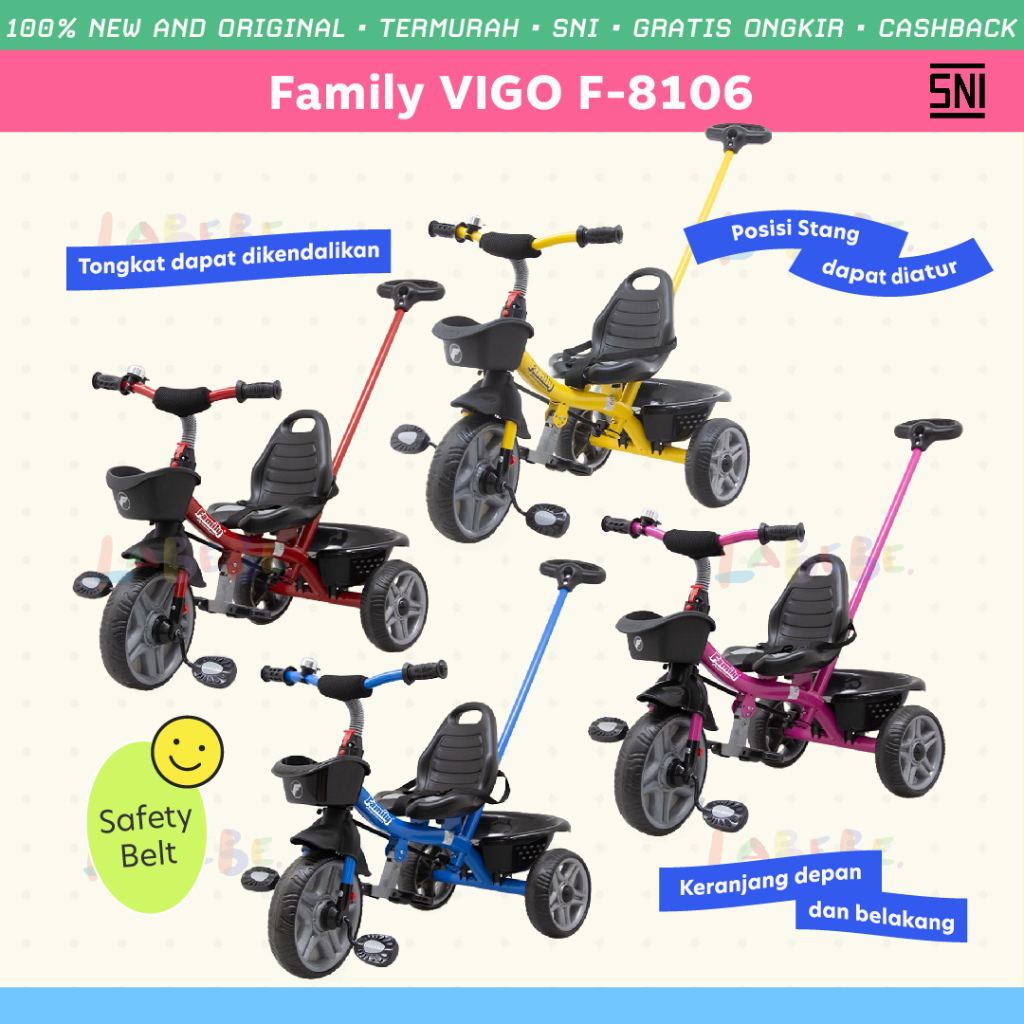 Tricycle Family F-8106 Vigo Sepeda Roda Tiga Anak Family Premium