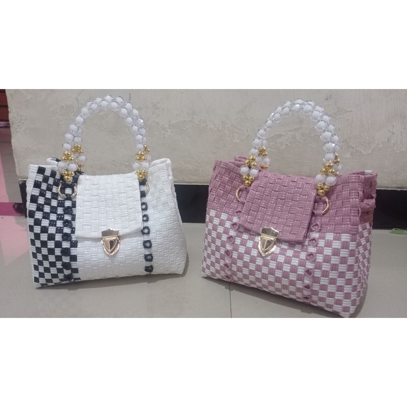 tas mutiara/tas anyaman/tas handle mutiara /PROMO
