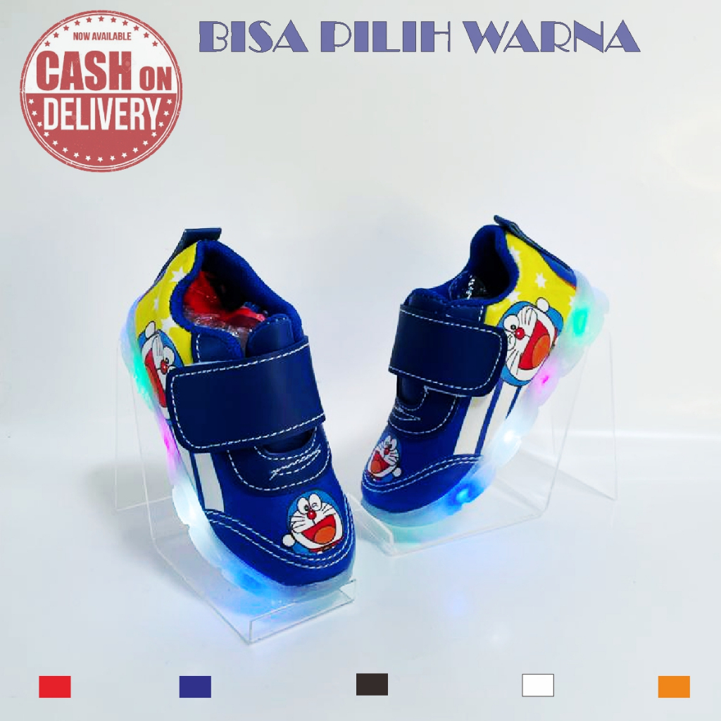 sepatu anak LED perempuan dan laki laki doraemon sepatu anak perempuan slipon MEOTIF TERBARU