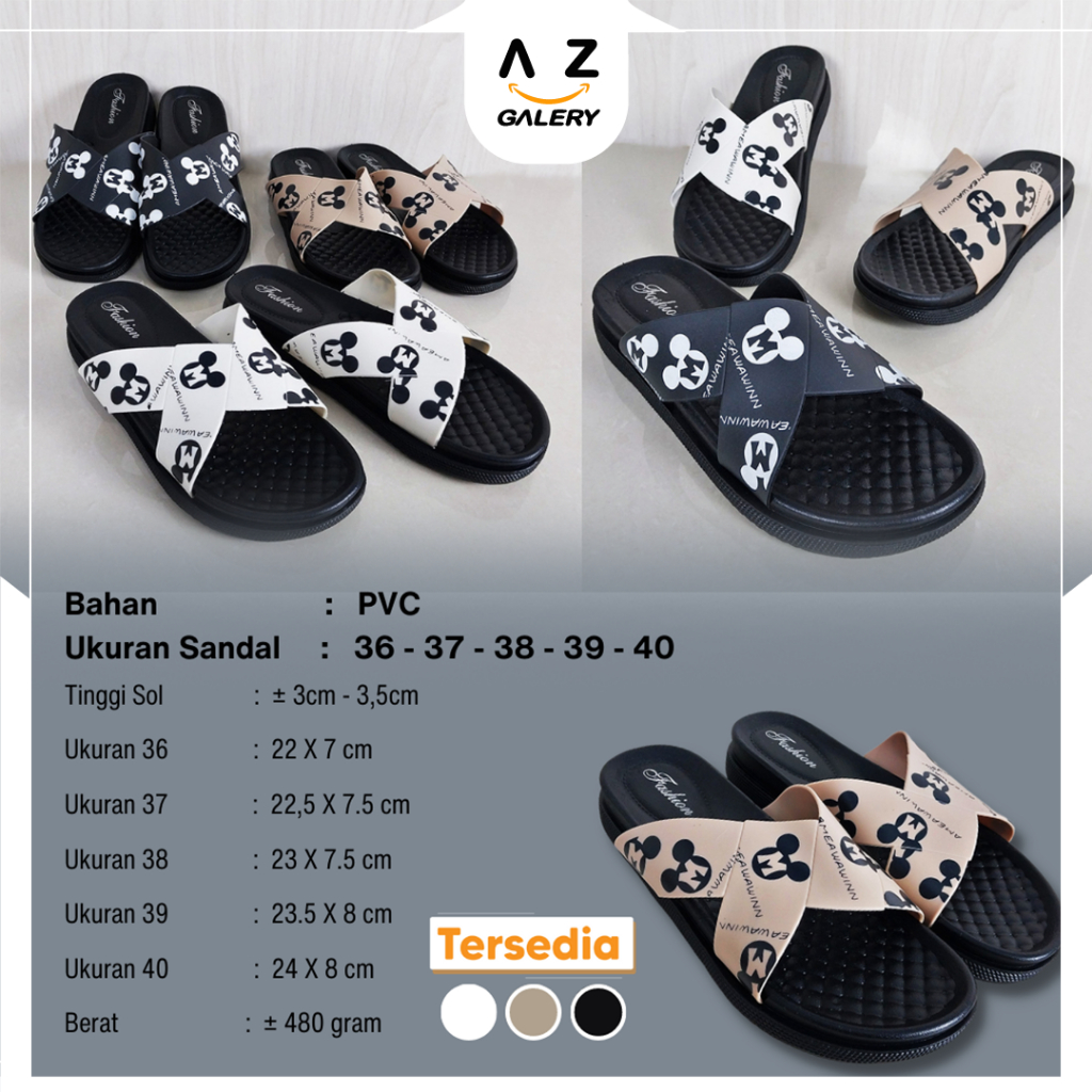 Sandal Slop Flat Wanita Slip On Karet Jelly Bahan PVC Lembut Motif Kartun Sendal Cewek Azgalery SPT-53