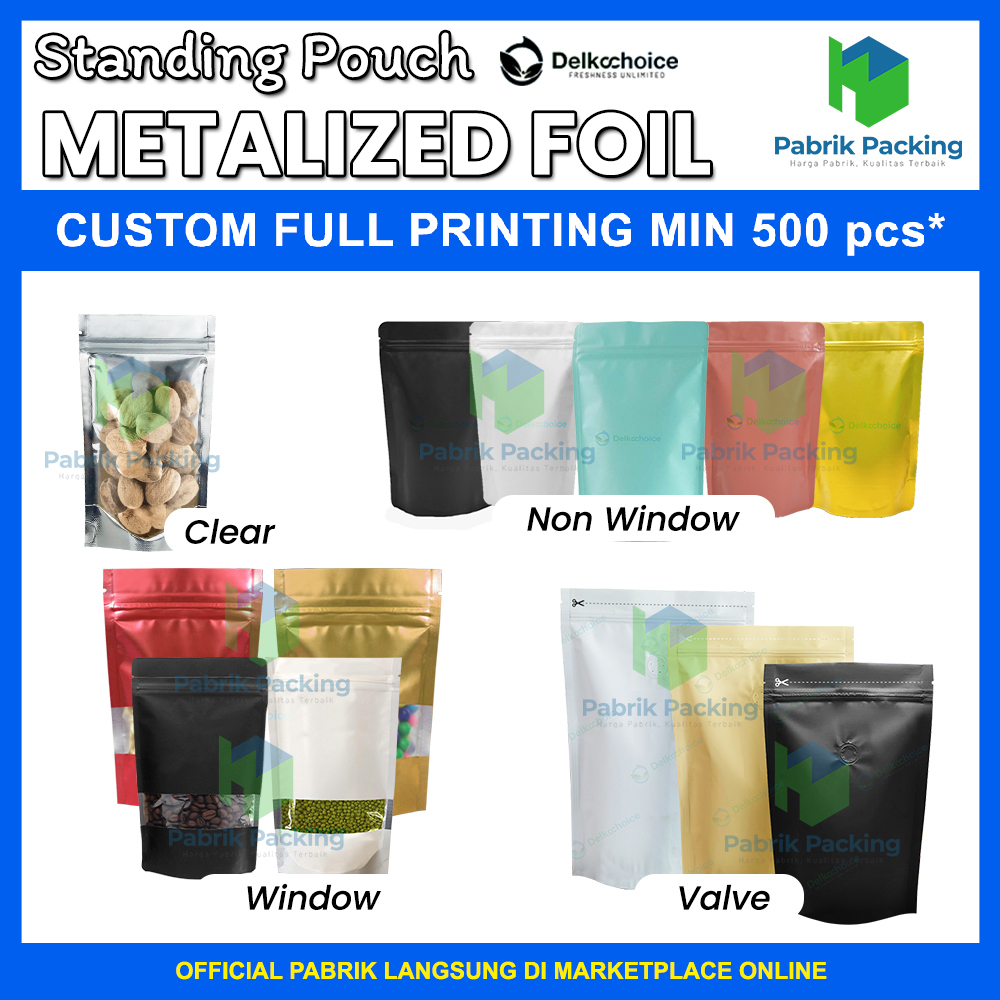 Standing Pouch Klip Kemasan Makanan  Plastik Klip Makanan Standing Pouch FOIL Delkochoice