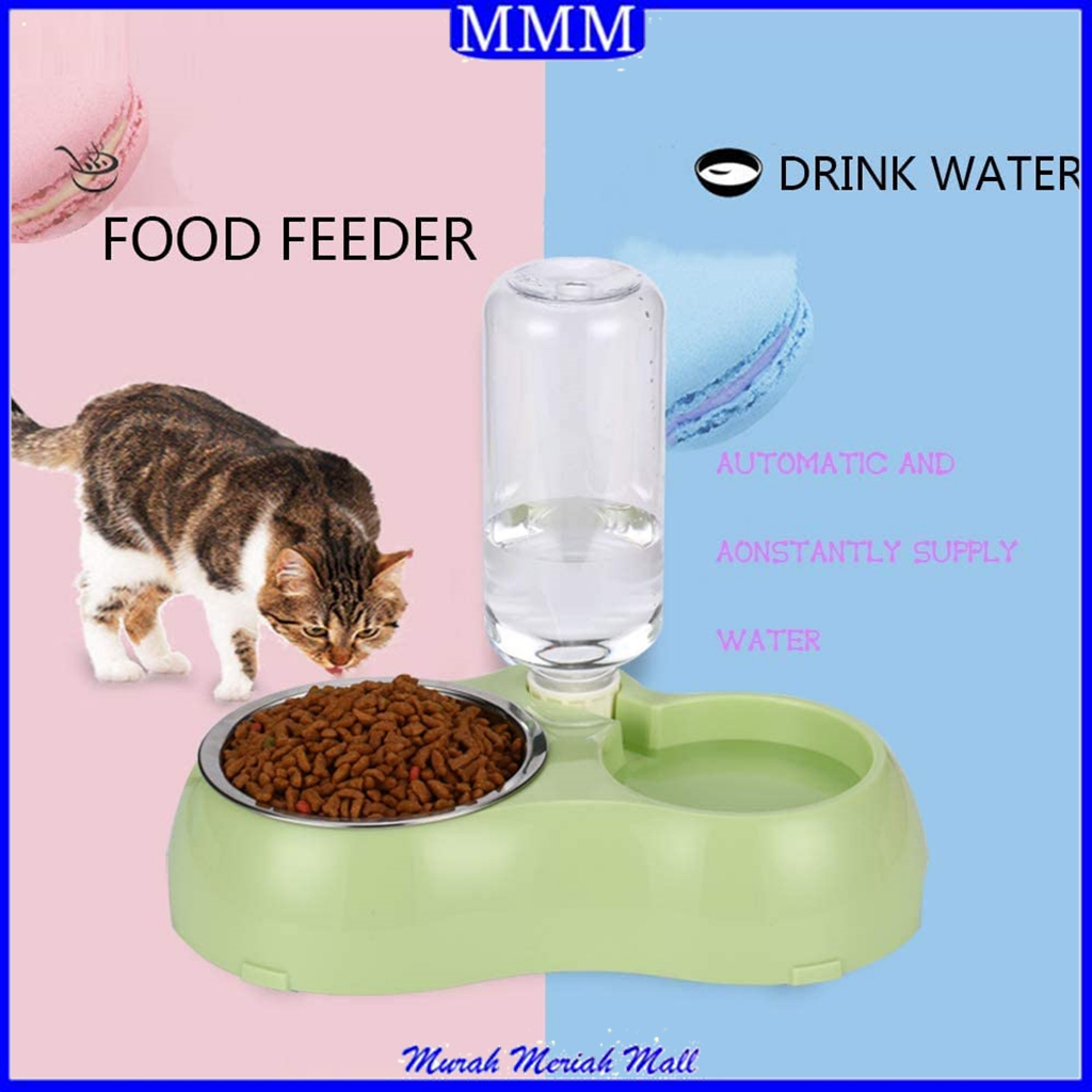 MMM Tempat Makan Kucing Otomatis 2 in 1 Mangkok Double Free Botol Minum Anti Licin Anti Semut 2in1 Mangkuk Kotak Makanan Anjing Aksesoris Hewan Peliharaan