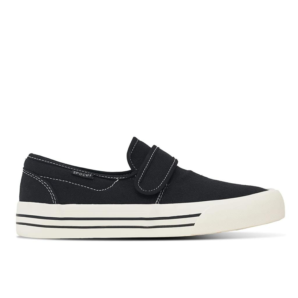 Sepatu SPOCUT Black White Slip On DX Velcro