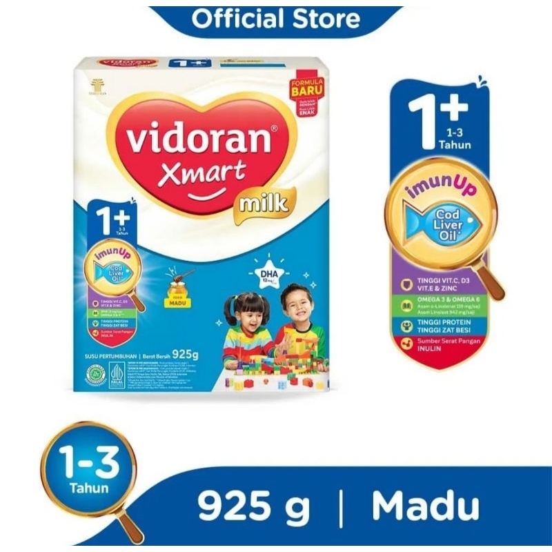 vidoran xmart 1+ Madu/Vanila 925gr, susu formula anak 1-3 th.