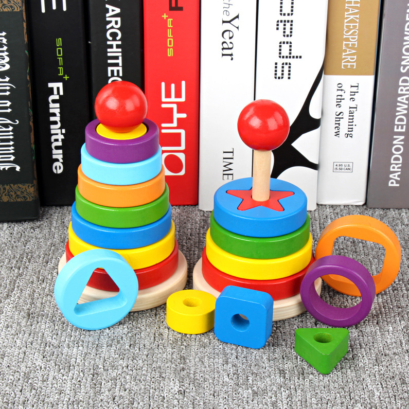 [BIG SALE] Menara Geometri Donat Pelangi | Ring Rainbow Tower | Menara Pelangi Kayu | Mainan Edukasi Anak