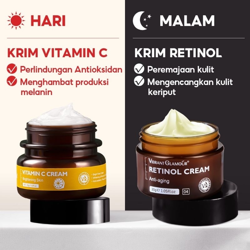 vibrant glamour double retinol face cream dan vitamin C cream