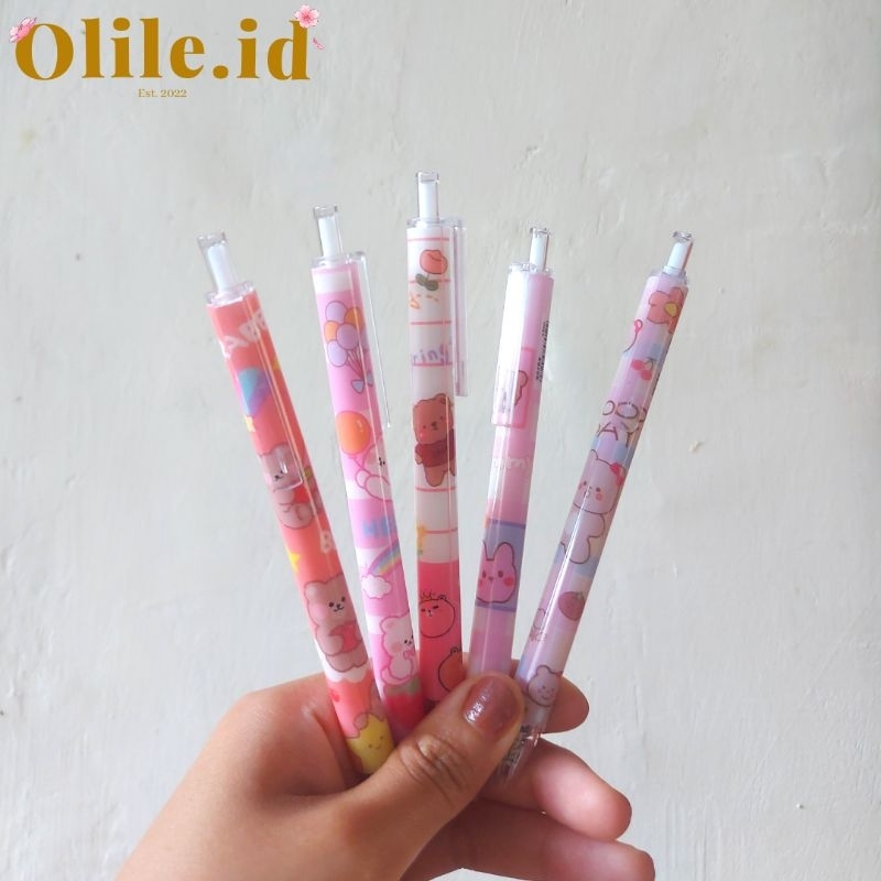 

Pulpen mekanik pink lilac motif beruang bear bulpen lucu