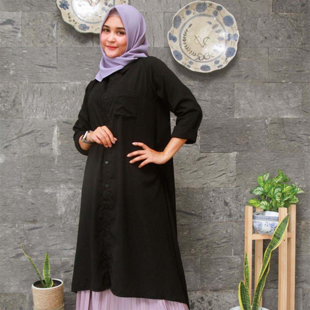 Seerayu - Tunik Kemeja Wanita Dewasa Premium All Size & Big Size Jumbo Black