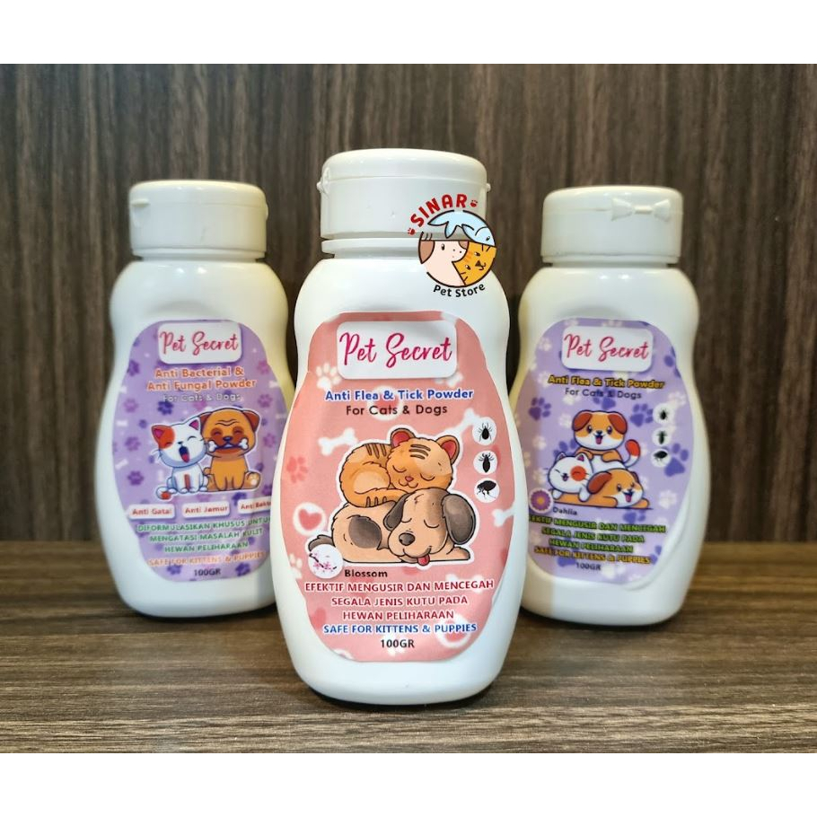 Bedak Anti Kutu / Jamur Gatal PET SECRET 100GR Hewan Kucing Anjing Wangi