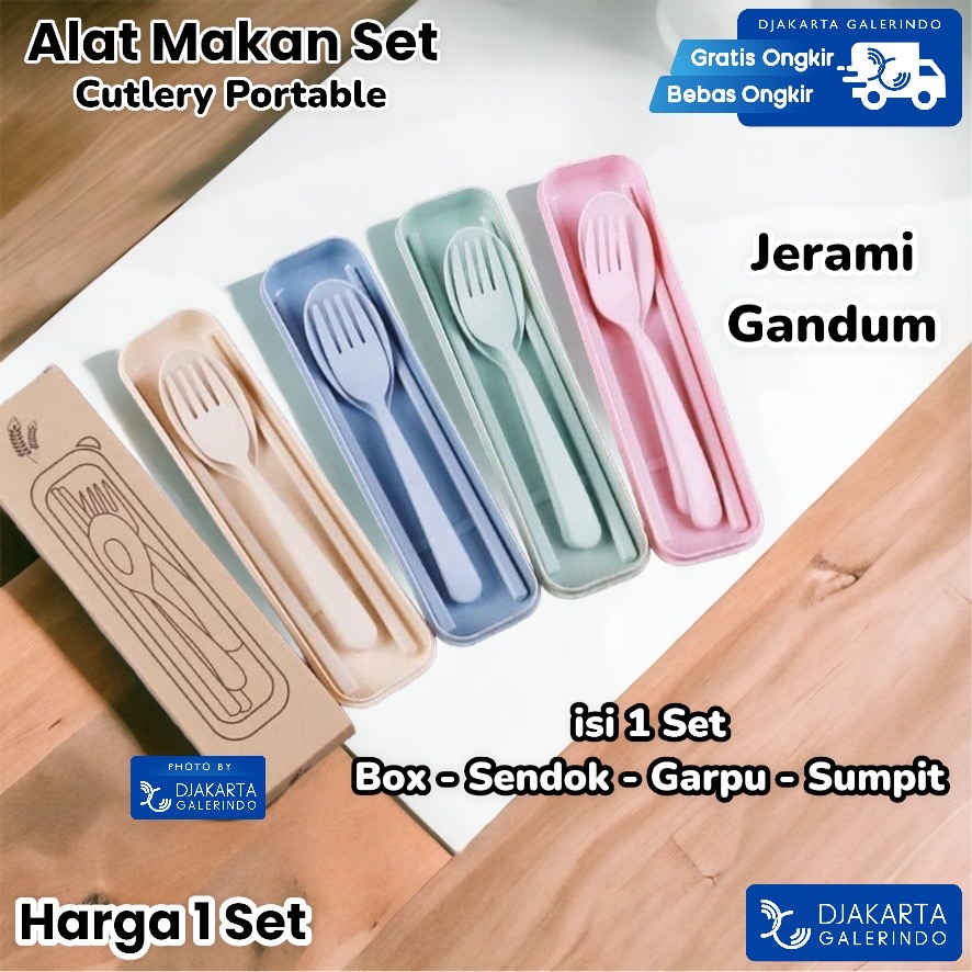 Alat Makan Set - Sendok Garpu Sumpit Set Jerami Gandum Portable