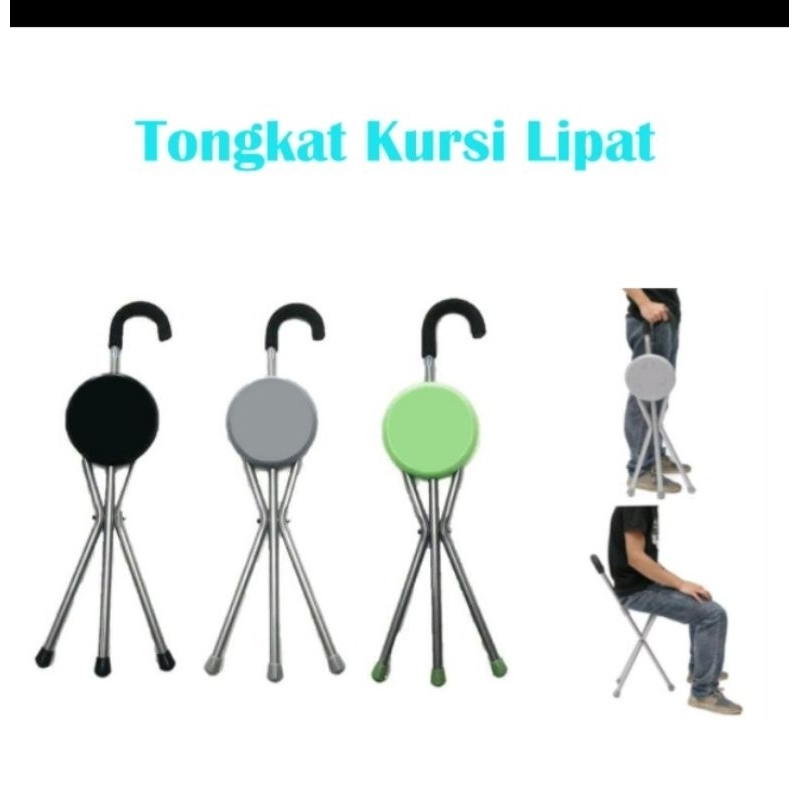 Tongkat Kursi Lipat 2 in 1 Kursi Duduk Lipat Lansia Kursi Lipat Sholat Tongkat Jalan Lansia