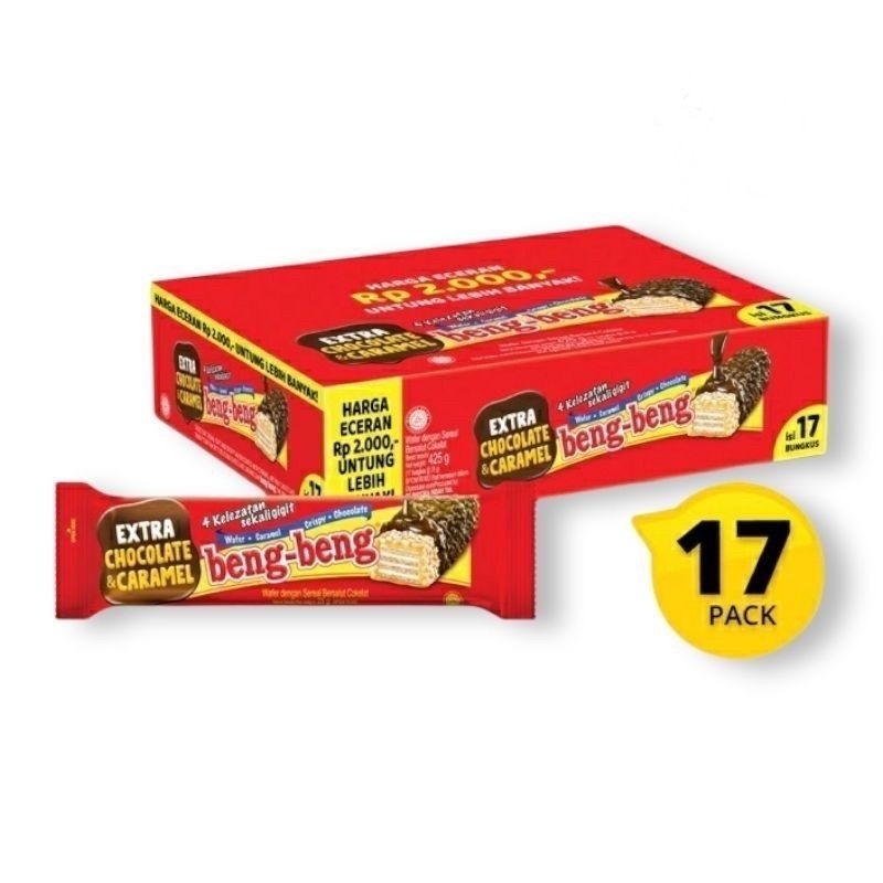 

Bengbeng Wafer Chocolate Coklat 1box isi 17pc x 25Gr Kemasan Baru