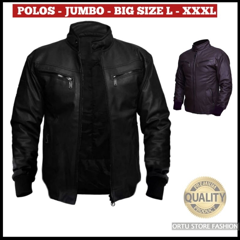 Jaket Kulit Jumbo Big size Bomber Pria XXL - XXXL Premium Jacket Semi kulit  Motor Anti Air Waterproof Keren Oversize  Distro Bikers Hitam Coffee Tebal Touring