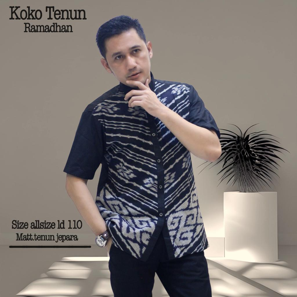 Hermansyah Baju Koko Tenun Trendy | Kemeja Pria Tenun Kerah Koko