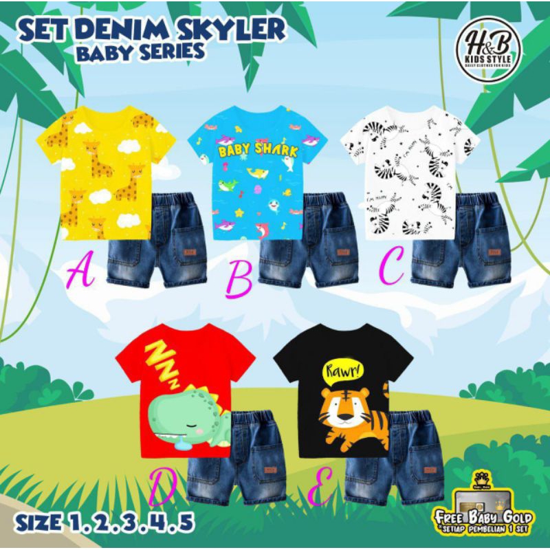 1-5T Set Denim Skyler Baby Series by H&B Kids Style FREE BABY GOLD / Setelan Balita Motif Hewan