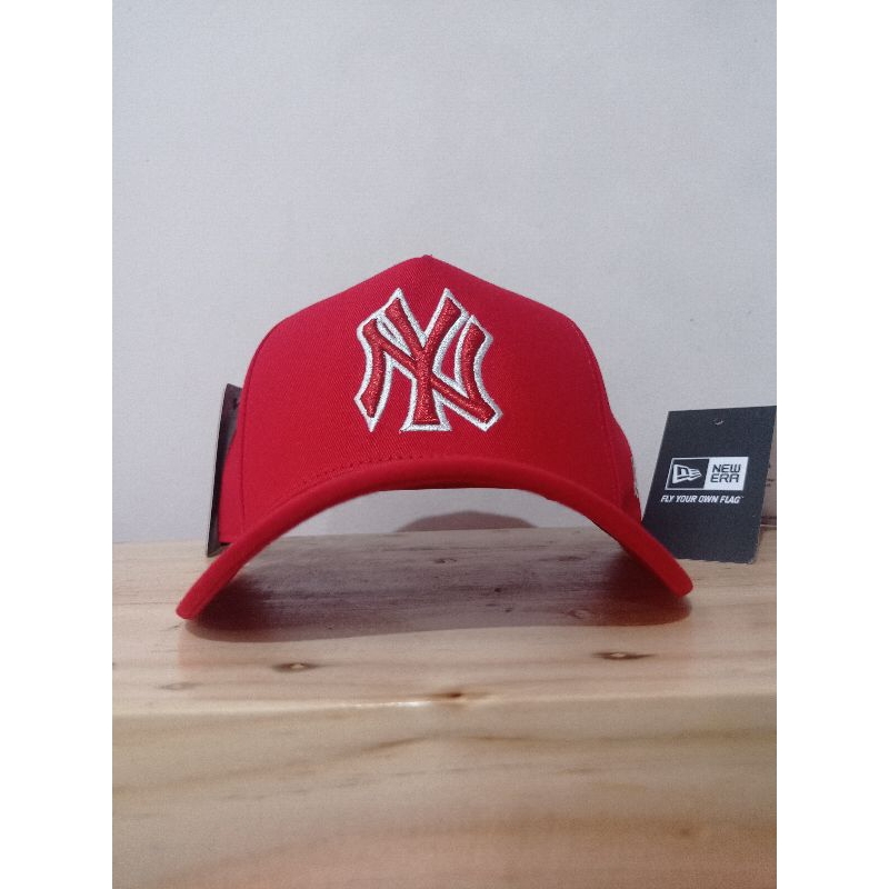 NY merah list putih/ bahan merah/9 forty/ A frame/ topi premium/ topi/MLB/