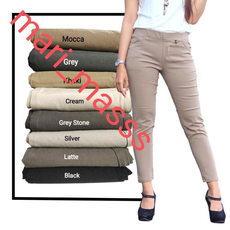 celana chinos wanita bahan elisabet elastis pants melar dobel melar