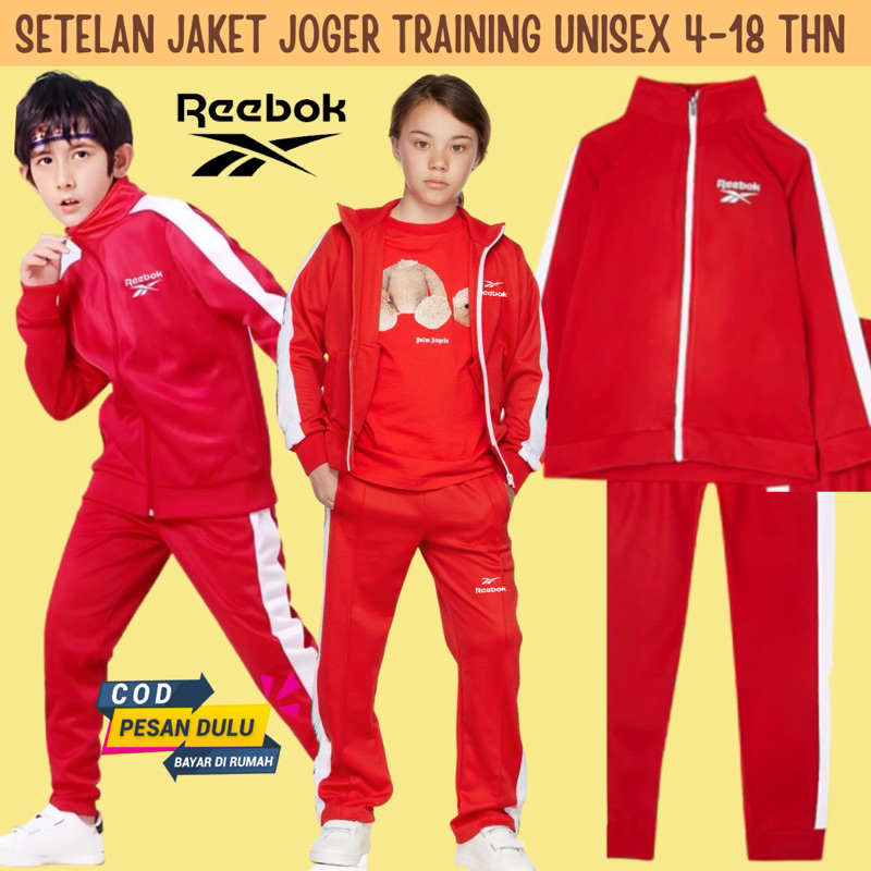 SETELAN JAKET JOGER TRAINING OLAHRAGA ANAK PEREMPUAN LAKI LAKI ABG TANGGUNG REEBOK ORIGINAL SIZE 6 8