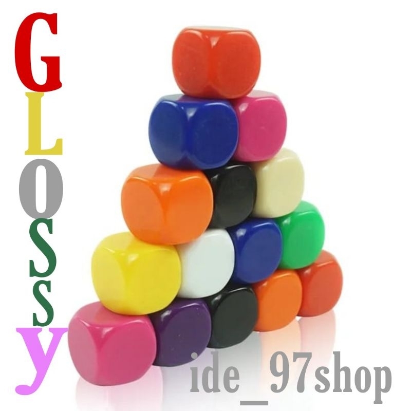 Dadu polos-Glossy Blank Dice D6 Multicolor 16mm_20mm_30mm. Harga per pcs