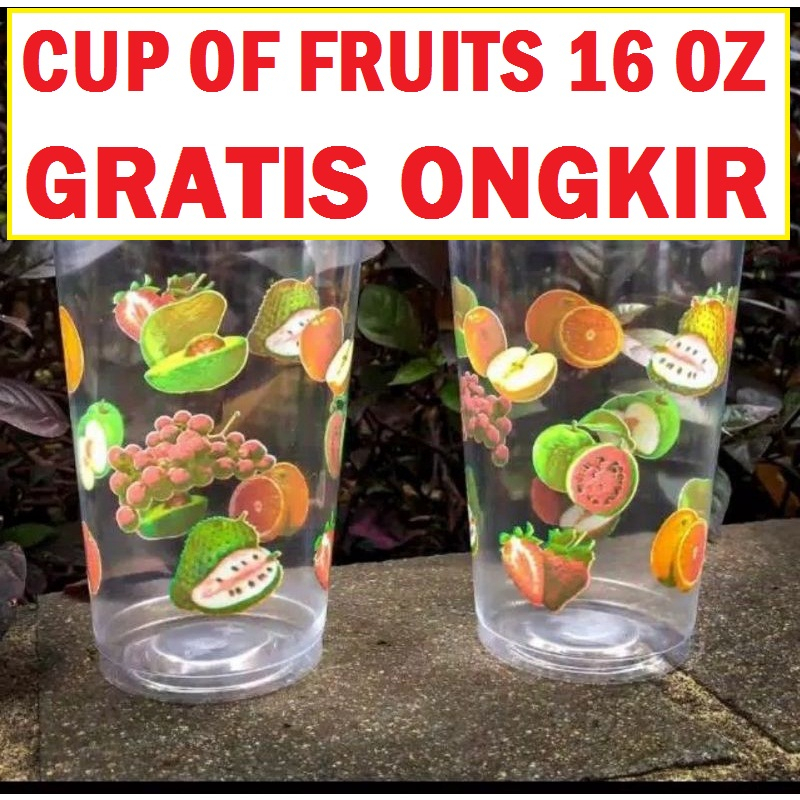 bjm01- gelas motif buah cup of fruits 16oz SLOP 50pcs starindo