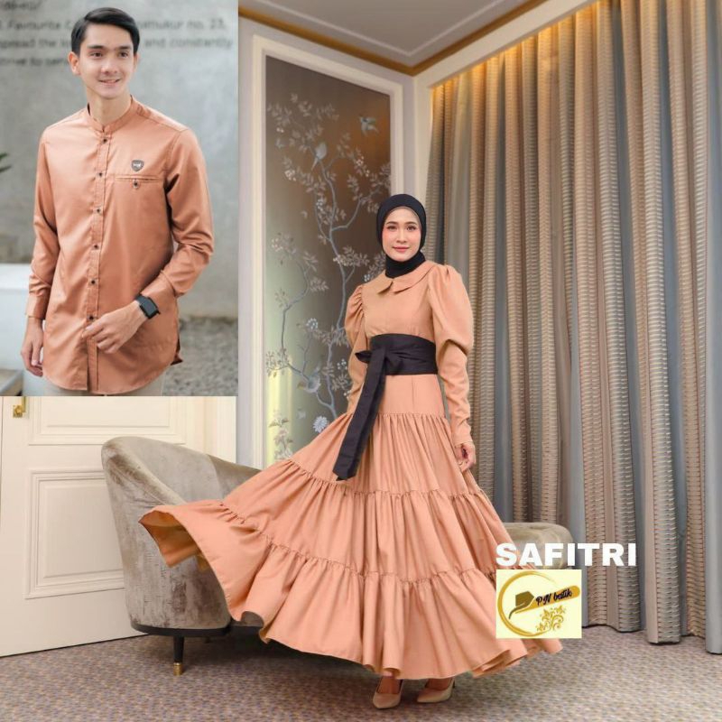 [PN] COUPLE BUSANA MUSLIM SAFITRI BAJU SARIMBIT MODEL GAMIS RUFFLE BAJU KOKO LENGAN PANJANG POLOS JU