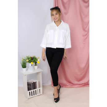 stelan Kemeja Crop Pocket Twistcone/celana kulot crepe