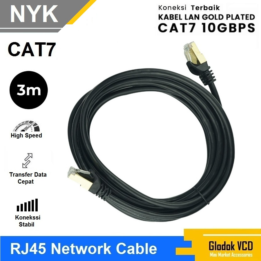 NYK Kabel Lan SSTP Cat7 3M Internet Ethernet Cable