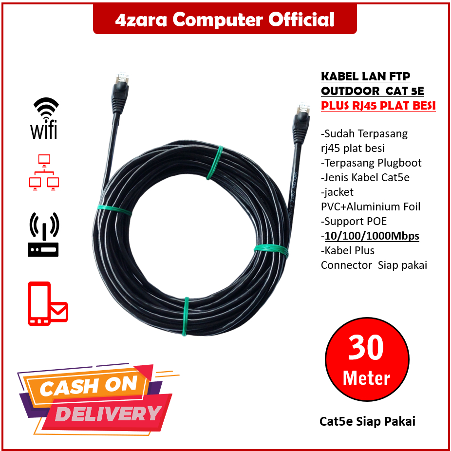 Kabel LAN OUTDOOR STP CAT5e 30Meter Dengan Rj45 Plat Besi FTP 30M Outdoor 30 Meter 10/100/1000mbps Support Poe