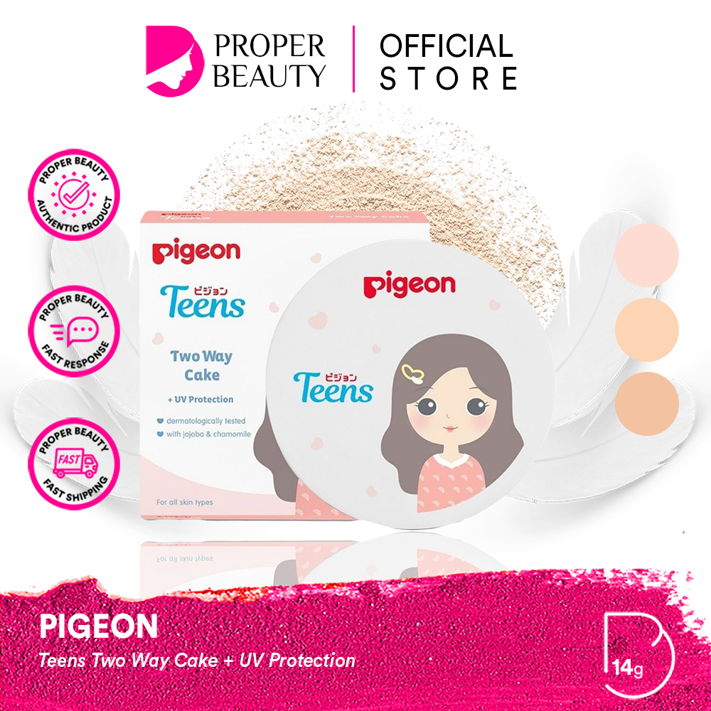 PIGEON Teens Two Way Cake + UV Protection Indonesia / Bedak Padat Foundation 14g / Perfect Look / Innocent / For All Skin Types / TWC Medium / Natural Beige Sand / Cosmetic Makeup Series Anak Remaja / Full Set Refill / Compact Loose Powder Acne Tabur