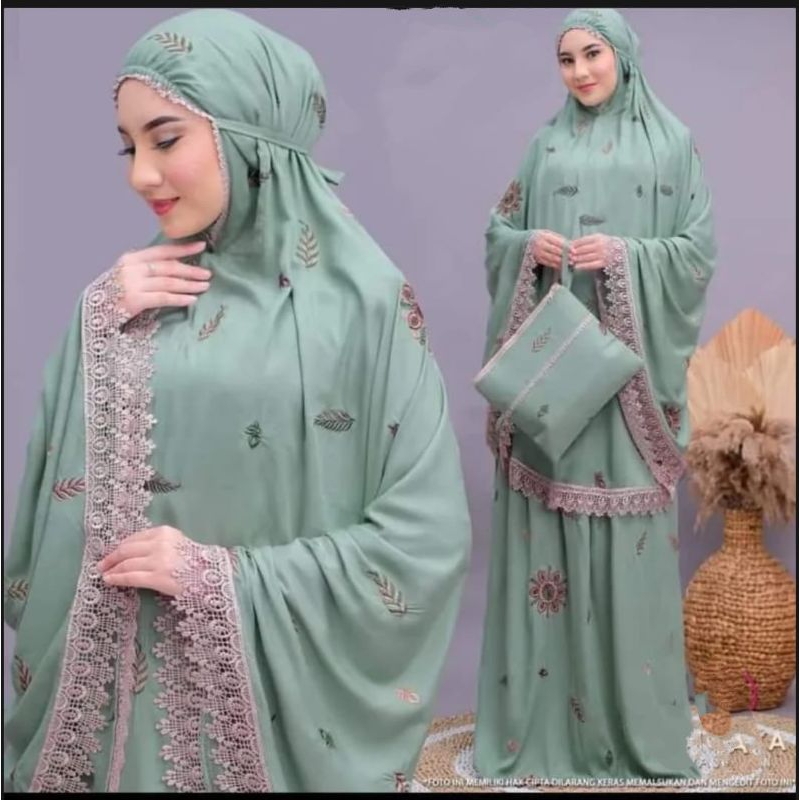 Mukena rayon bordir daun/Mukena jumbo Rayon