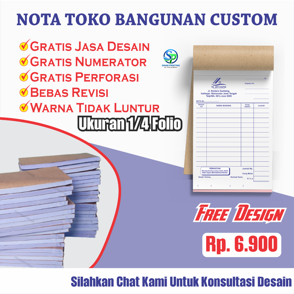 

NOTA TOKO BANGUNAN CUSTOM 1 RANGKAP 2 RANGKAP - FREE DESAIN - Bisa pakai nama toko anda