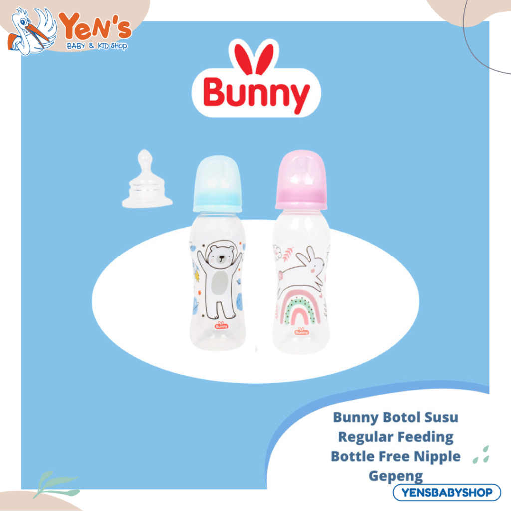 Bunny Regular Feeding Bottle Free Nipple Botol Susu Dot Gepeng 250ml