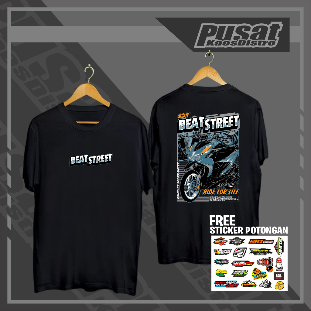 Kaos Honda BEAT STREET Ride For Life Variasi Tulisan Jepang Desain Custom Free Sticker Pack