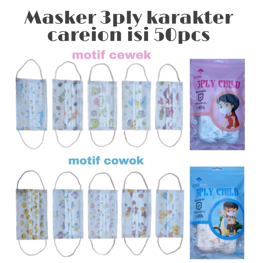 `ღ´ PHINKL `ღ´ (isi50) masker 3ply anak medis penutup mulut dan hidung untuk ke sekolah