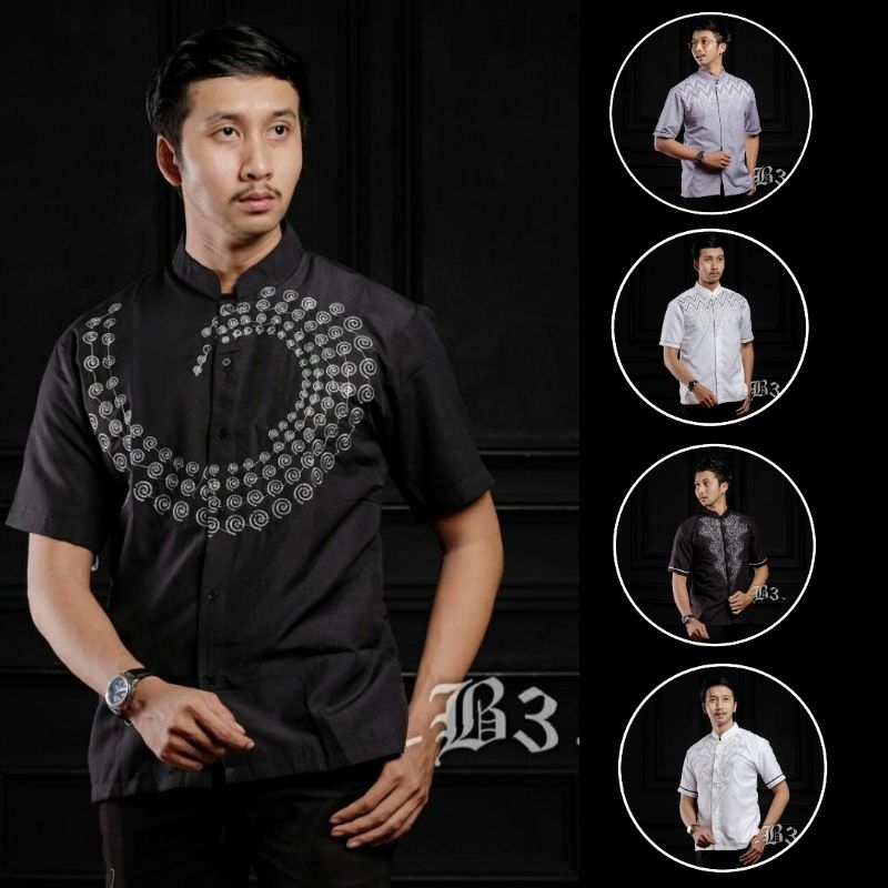 BAJU KOKO BORDIR PRIA MUSLIM DEWASA LENGAN PENDEK KOKO BORDIR BORDIL LENGAN PENDEK KOKO LENGAN PENDE