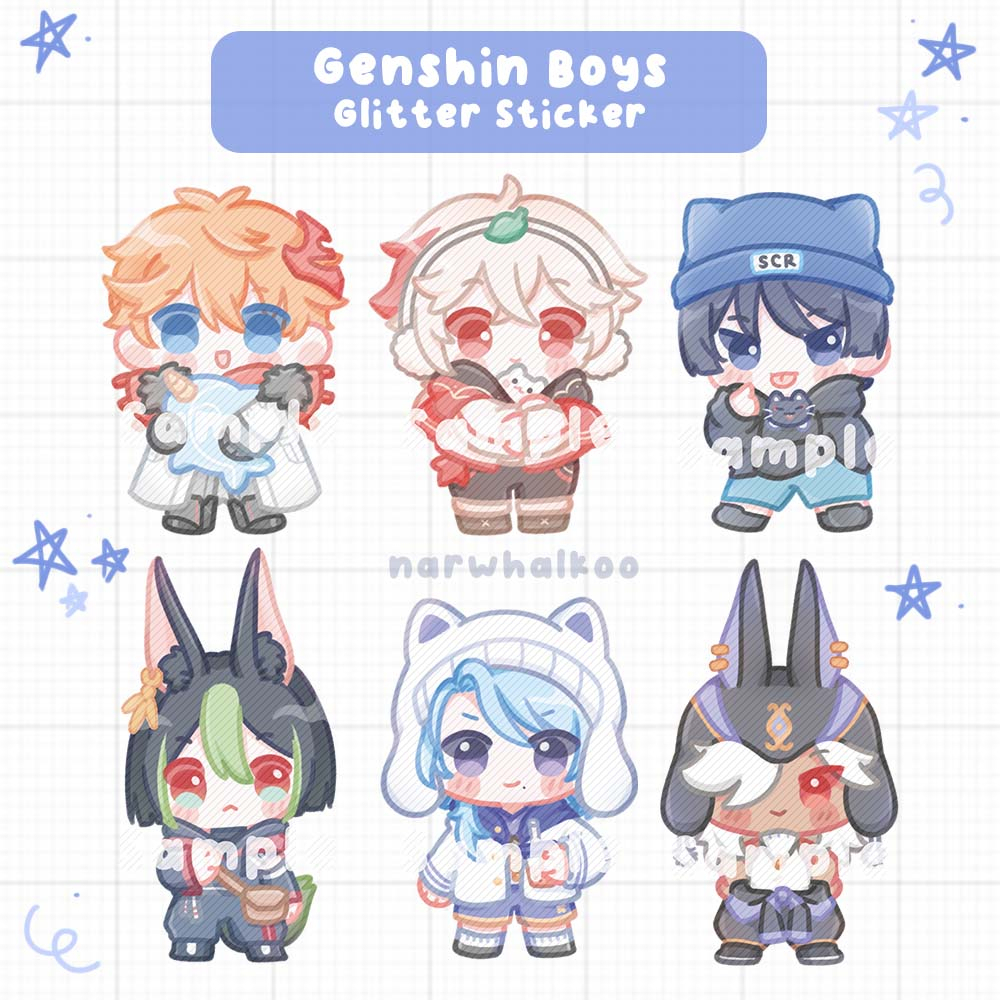 Genshin Boys Glitter Sticker Fanmade Merch